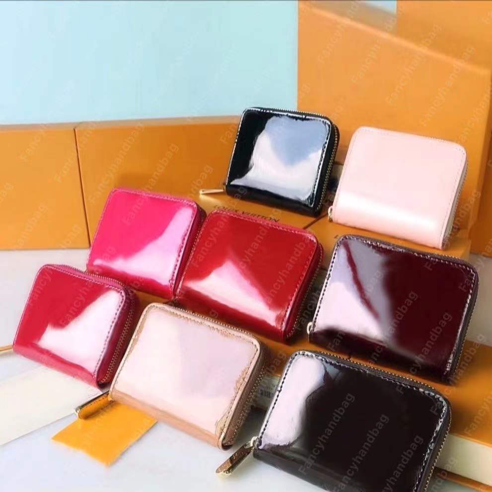 

Card Holder shinny short Wallets patent leather embossing mini coin Purse women Designer Bags women zipper Purses Fashion mens wallet Wholesaler fancyhandbag, Ribbon(not for sale separately)