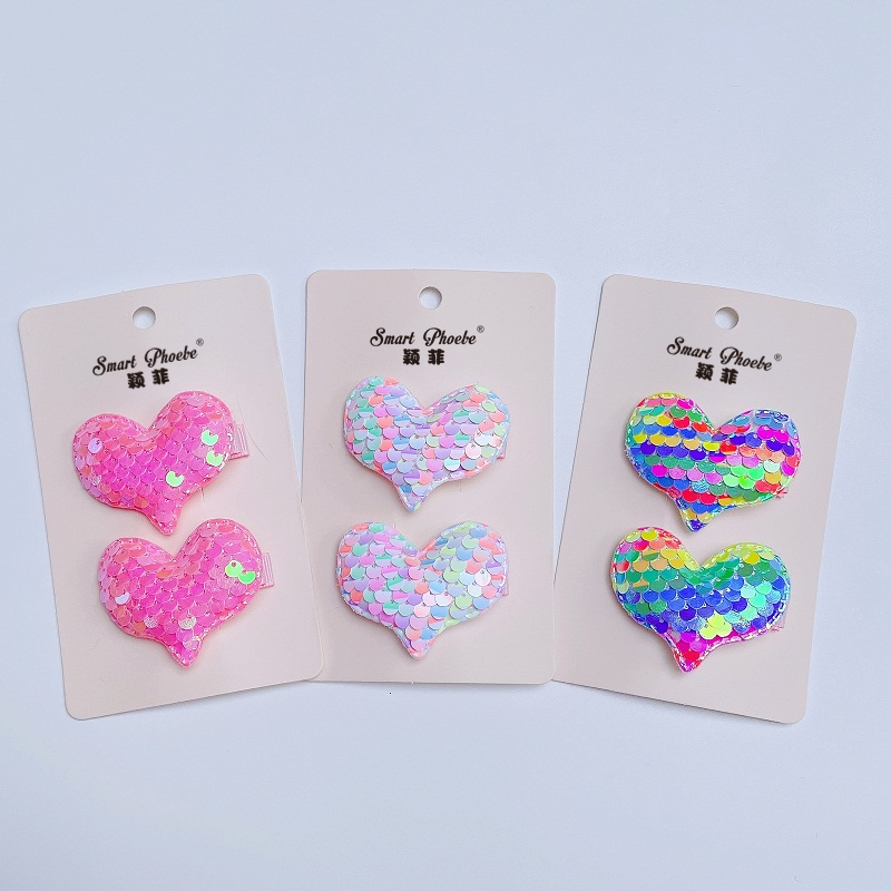 

Wholesale Boutique 24Sets Fashion Sequin Heart Haripins Glitter Cartoon Gradient Rainbow Color Barrettes Princess Headwear Hai rAccessories for Girls
