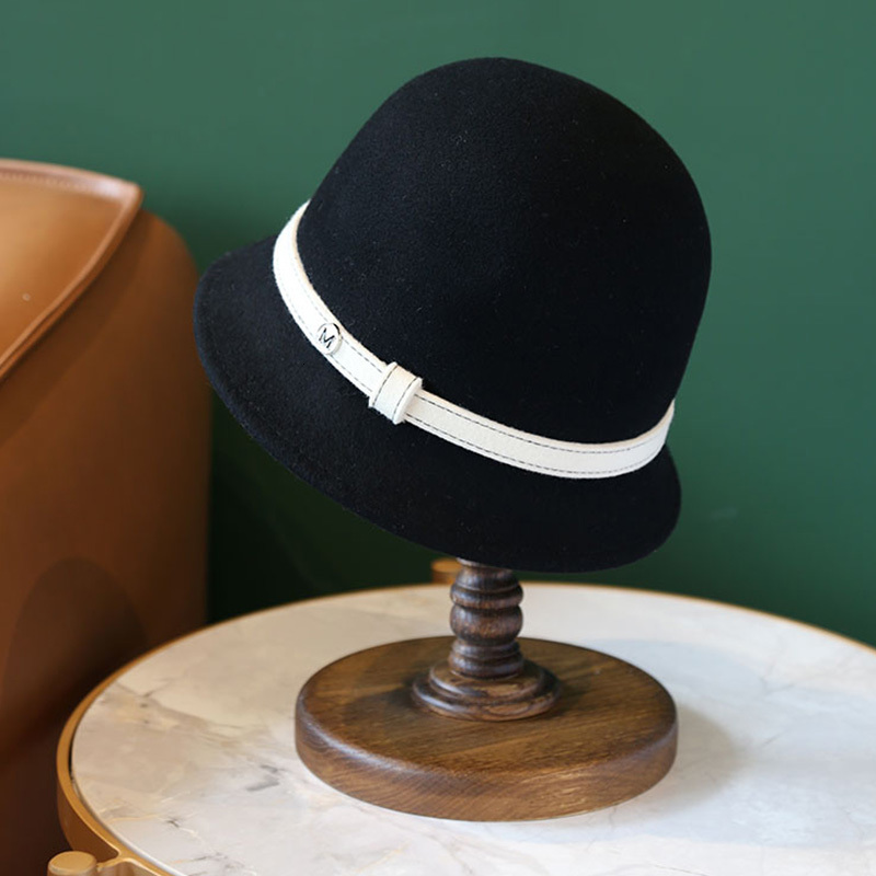 

2021 New Top Elegant Black Gray Cloche Women Warm Wool Ladies Fedoras Bucket Winter Hat Classical Belt Church Bowler Hats 57n7