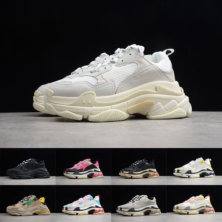 

Top Quality Triple S Mens Womens Casual Shoes Colorful White Black Blue Low Make Old Combination Boots Sports Size -45, Shown