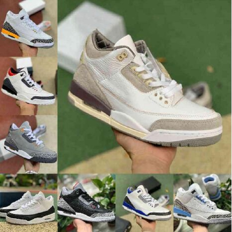 

Top Quality Racer Blue 3 3S Basketball Shoes Mens Court Purple A Ma Maniere UNC Fragment Knicks FREE THROW LINE Denim Black Cement Pure White Trainer, Color 16