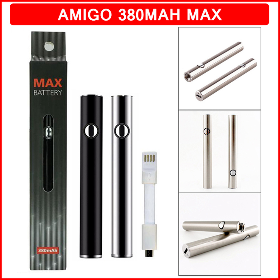 

Amigo 380mAh Max Vape Battery Kit Preheat VV Variable Voltage Bottom Charge 510 Thread for Oil Carts Vapes Cartridges Bateries