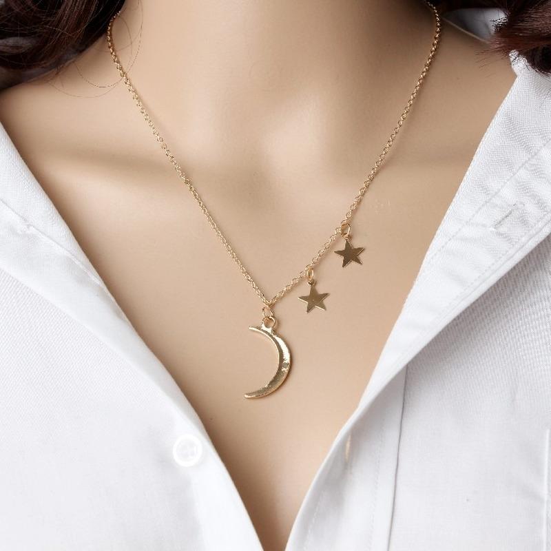 

Pendant Necklaces 2021 Necklace Women Moon Star Ladies Clavicle Gold Chain Choker Stainless Girl Jewlery