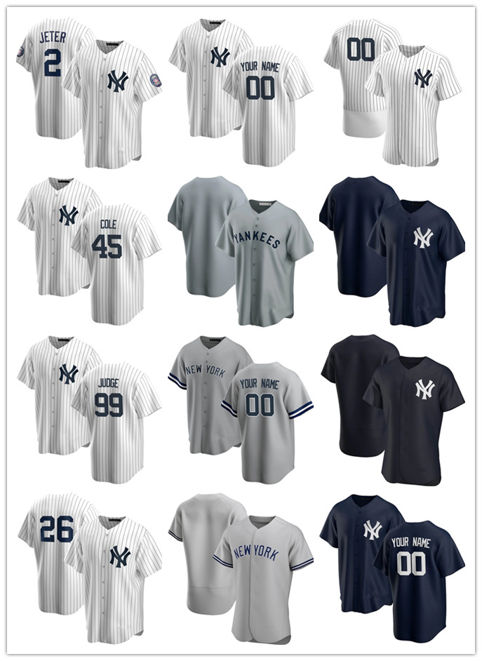 

Custom Jersey Mens women Youth New York Yankees 2 Derek Jeter 26 DJ LeMahieu 45 Gerrit Cole 99 Aaron Judge Baseball Jerseys, Blue;black
