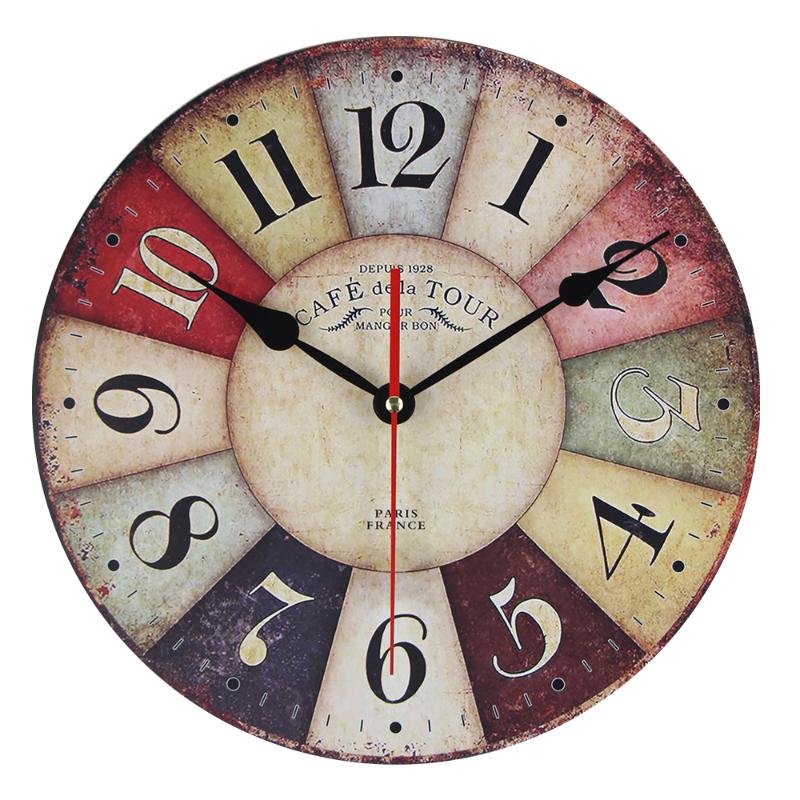 

12 Inch MDF Wall Clock Vintage Rustic Country Tuscan Style Wall Clocks Arabic Numerals Wooden Watch Decorative Round Clock