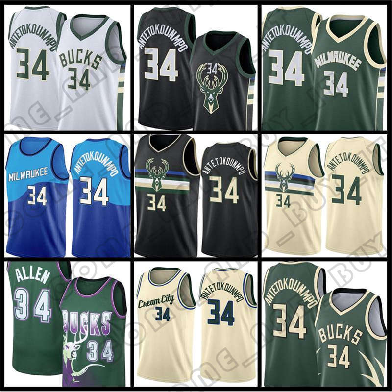 

Giannis 34 Antetokounmpo Ray Mesh Allen Luka Basketball Jersey Milwaukee''Bucks''77 Doncic City white blue black shirt, Black;red