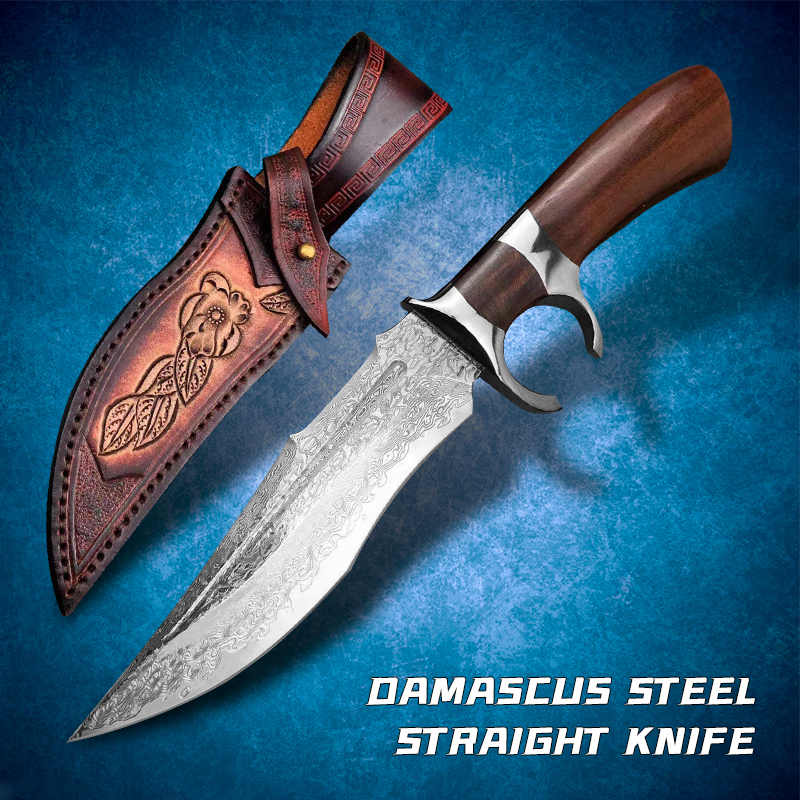 

Damascus VG10 Steel Hunting Knife Outdoor Camping Self-defense Fixed Blade Tactical Fighting Survival Tool Travel Hiking Fishing Wooden Handle EDC