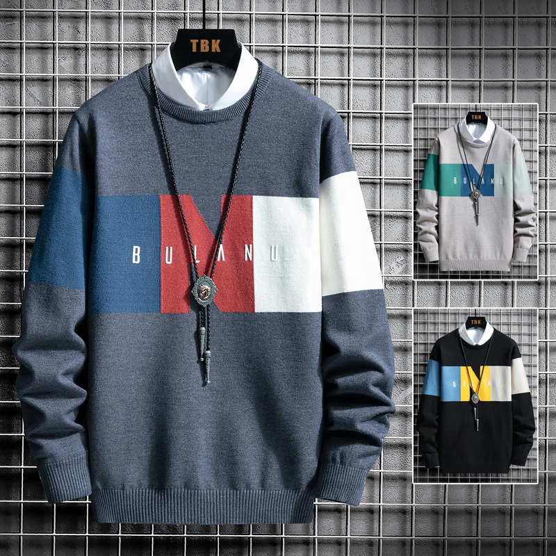 

2021 New neck blouses men's winter striped male pullovers Korean fashion male's nightgown SC8G, Black.