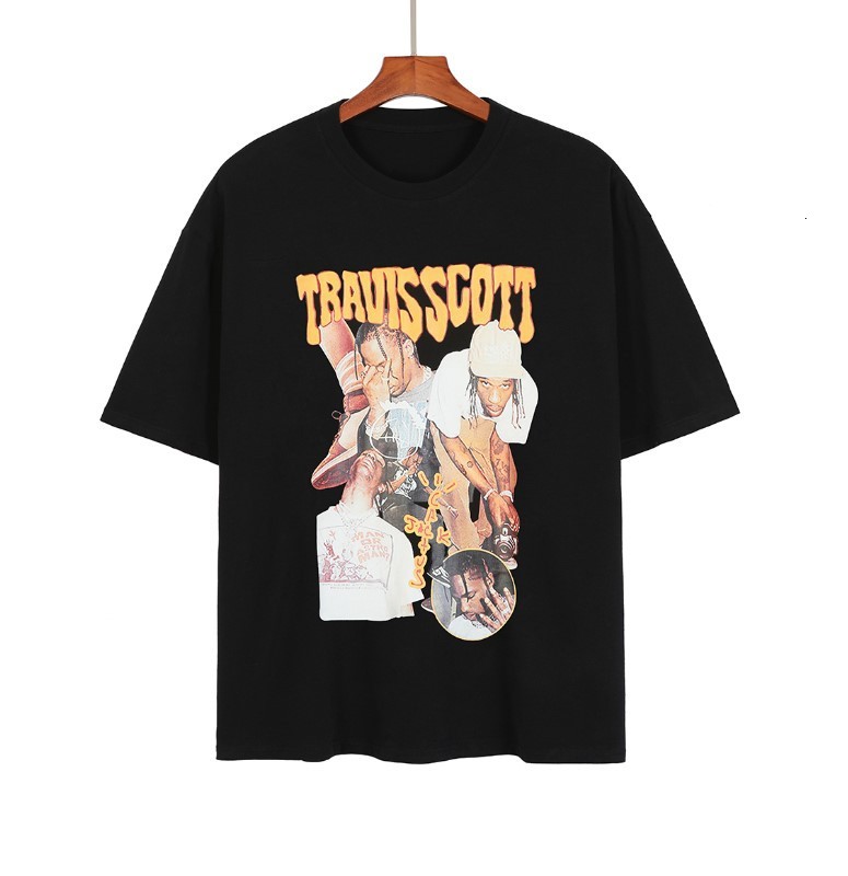 

fashion t shirt brand travis scott rapper character street hip hop loose print short sleeve man, White;black