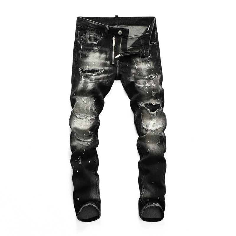

20SS Jeans Black Scratch Pant New Model Designer Mens Fashion Korean Style Top Quality Design Hole Colour Patch Spliced Ripped Slim-leg Motorcycle