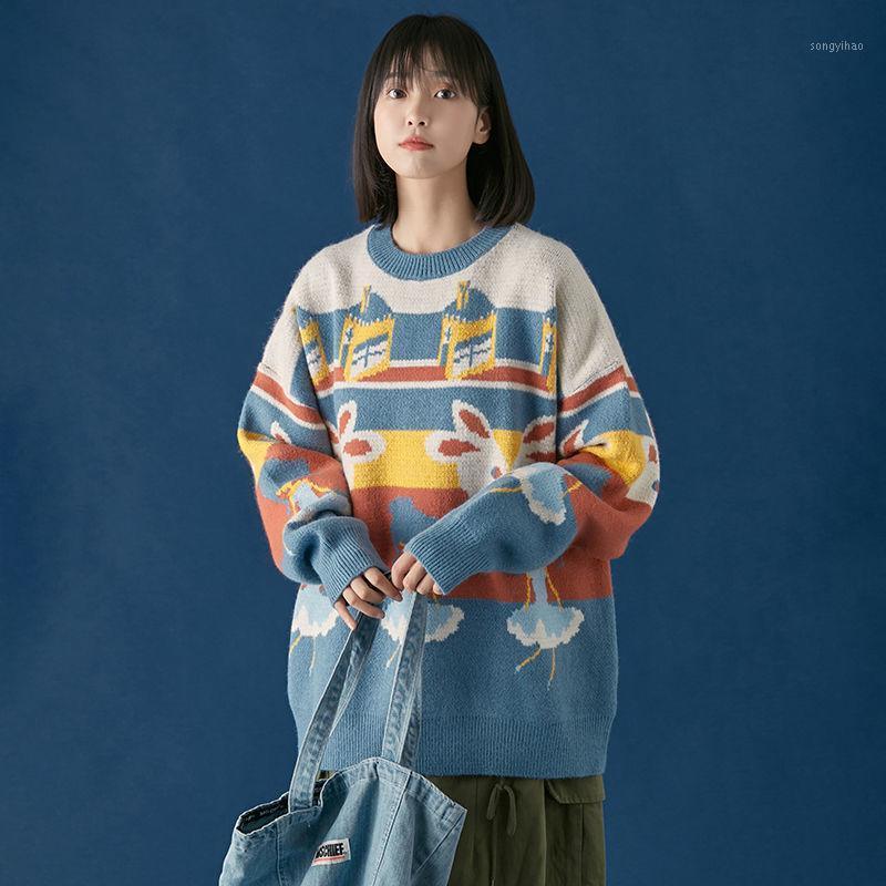 

Women' Sweaters Japanese Hoodie Women Autumn And Winter Clothes Korean Loose Hooded Round Neck Student Couple Jacket, Blue