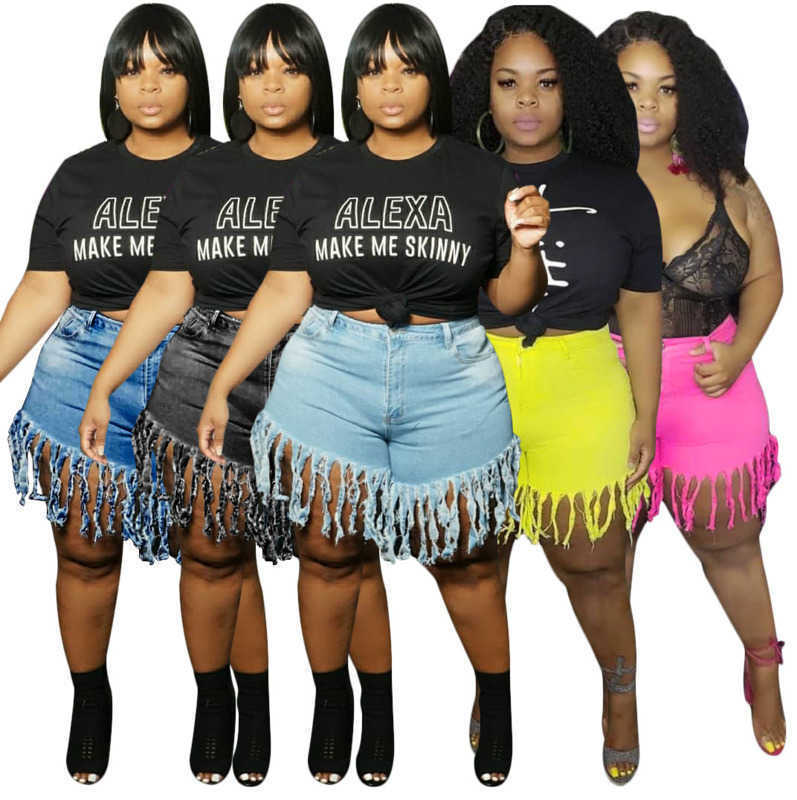 

Plus Size Women Denim Shorts Jean Tassel Summer Designer Fashion Street Style Ins Net Red Solid Color Short Jeans -4XL 720, 3# yellow