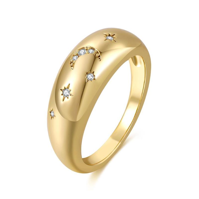 

Cluster Rings Chunky For Women Star Moon With Zircon Shiny Dome Statement Wedding Engagement Gift Female Jewelry KAR246, Golden;silver
