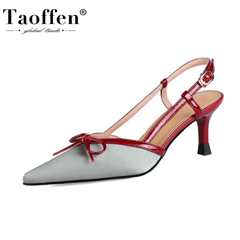 

Taoffen New Sandals Women Bow Tie Buckle Women Shoes Fashion Sexy Party Shoes Wedding Footwear Size 34-39, Grey green