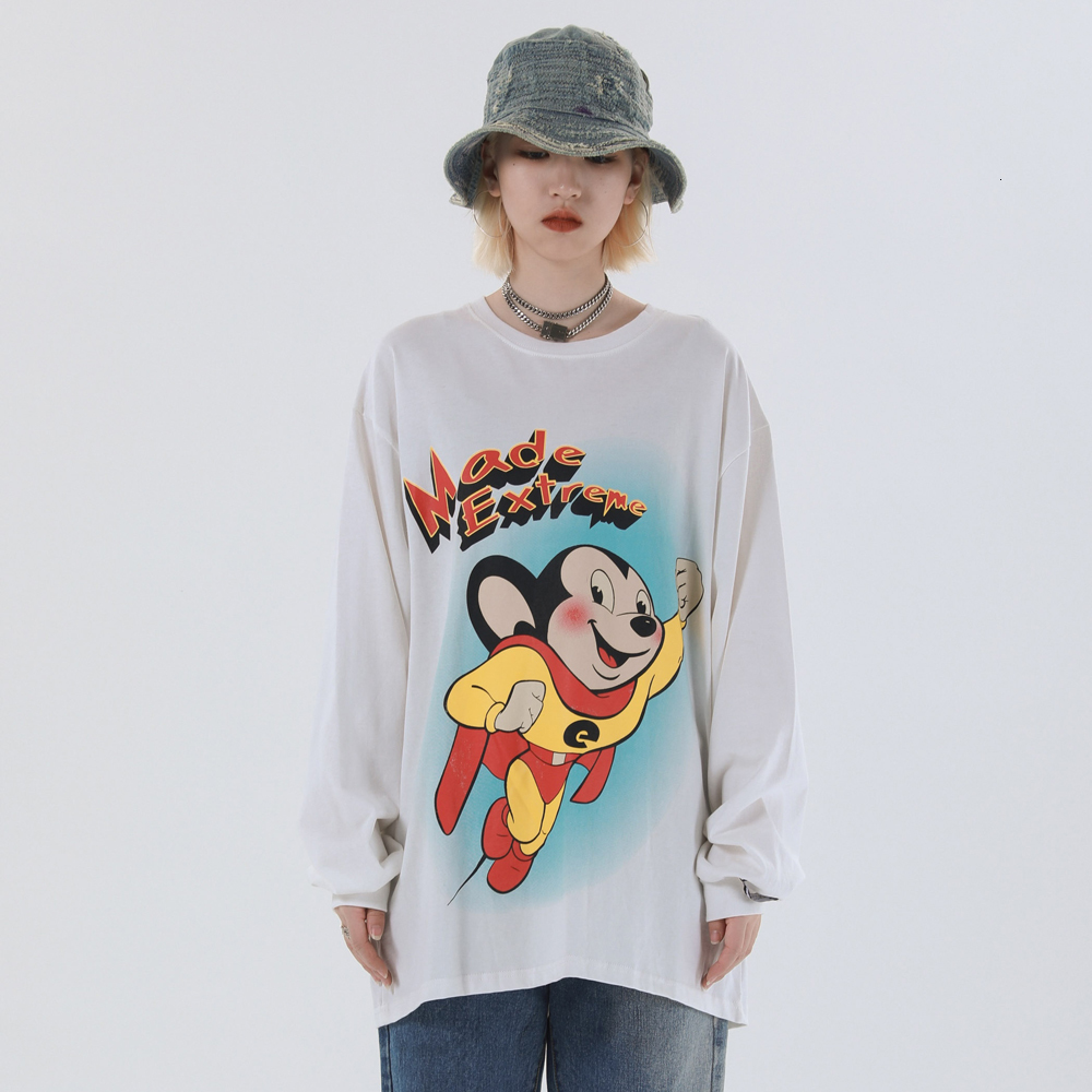 

2021 New Oversize Graphic Tees Women Long Sleeve Japanese Harajuku Cartoon Woman T-shirt Oversized Sloth Streetwear Spring Fashion Zf87, White