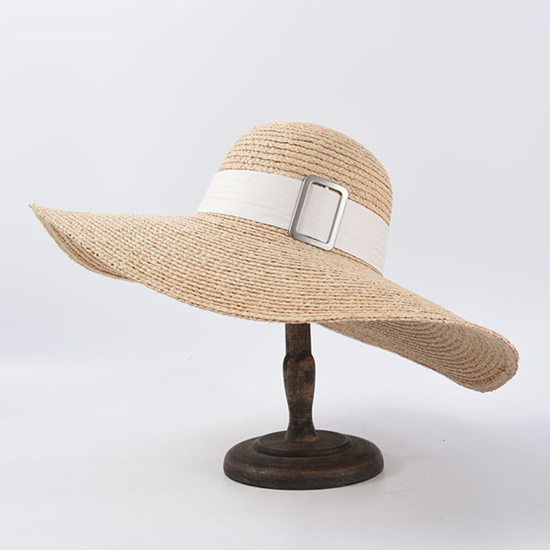 

2021 New Fashion Women's Crocheted Packable Raffia Elegant Ribbon Band Wide Brim Summer Floppy Travel Sun Derby Hat Sv2b, Beige-ribbon