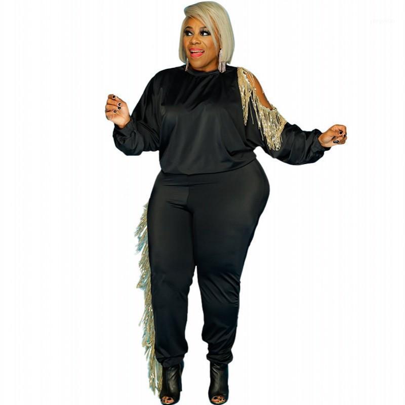 

Women's Tracksuits 5XL Plus Size African Clothes Two Piece Set Women 2021 Fashion Tassel Patchwork Casual Solid Color 2 Outfits For, Army green