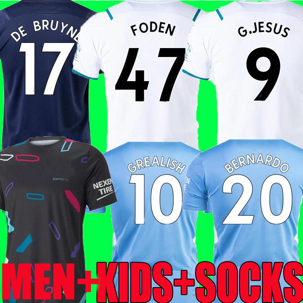 

city soccer jerseys 21 22 Esports Fans Version Manchester MAN GREALISH STERLING FERRAN DE BRUYNE FODEN 2021 2022 Football shirts men kids kit socks set adult MAHREZ, Third special edition