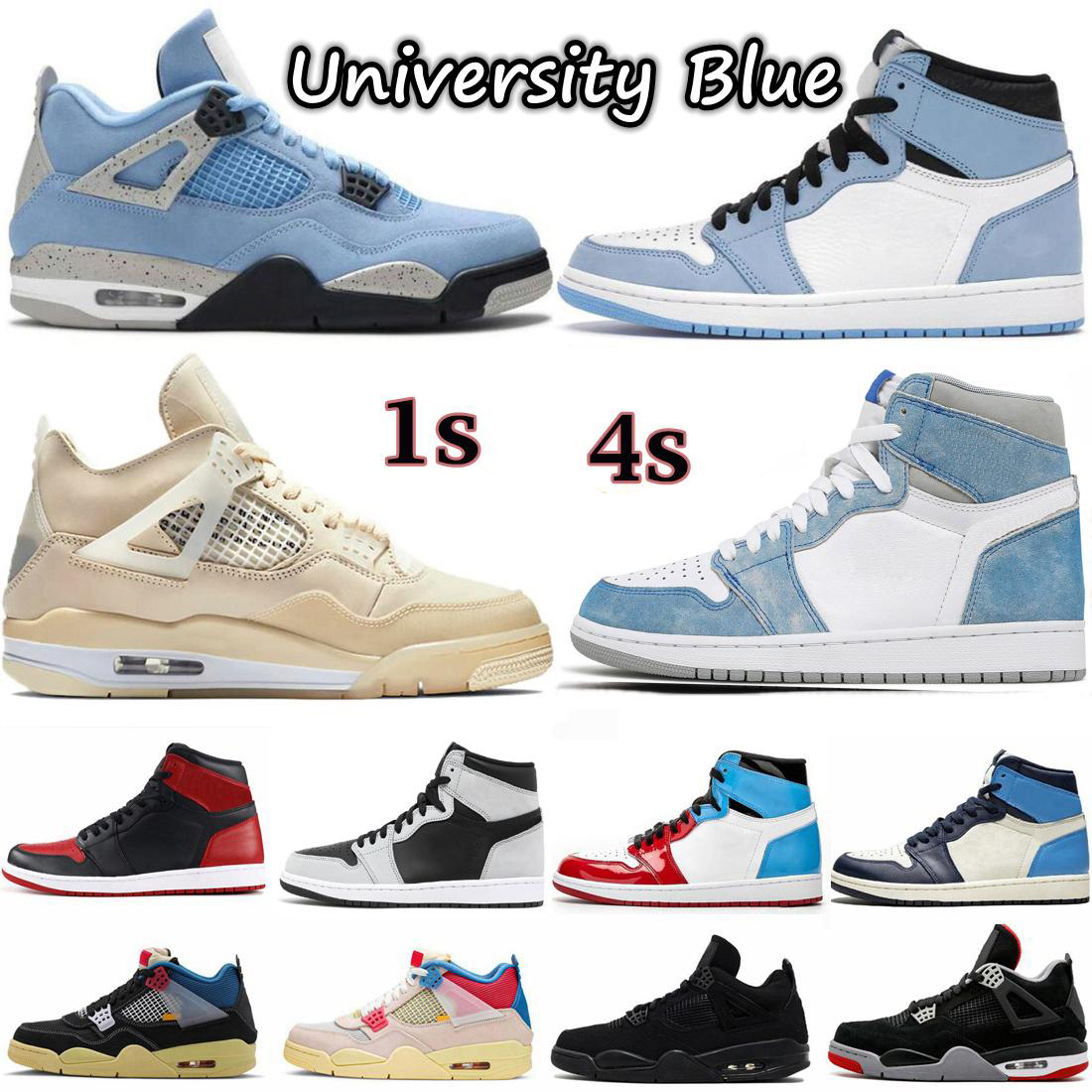 

University Blue Men Jumpman 1s 4 4s Basketball Shoes Hyper Royal Bred Black Cat White Oreo Pollen Shimmer Womens Mens Trainers Sports Sneakers, Customize