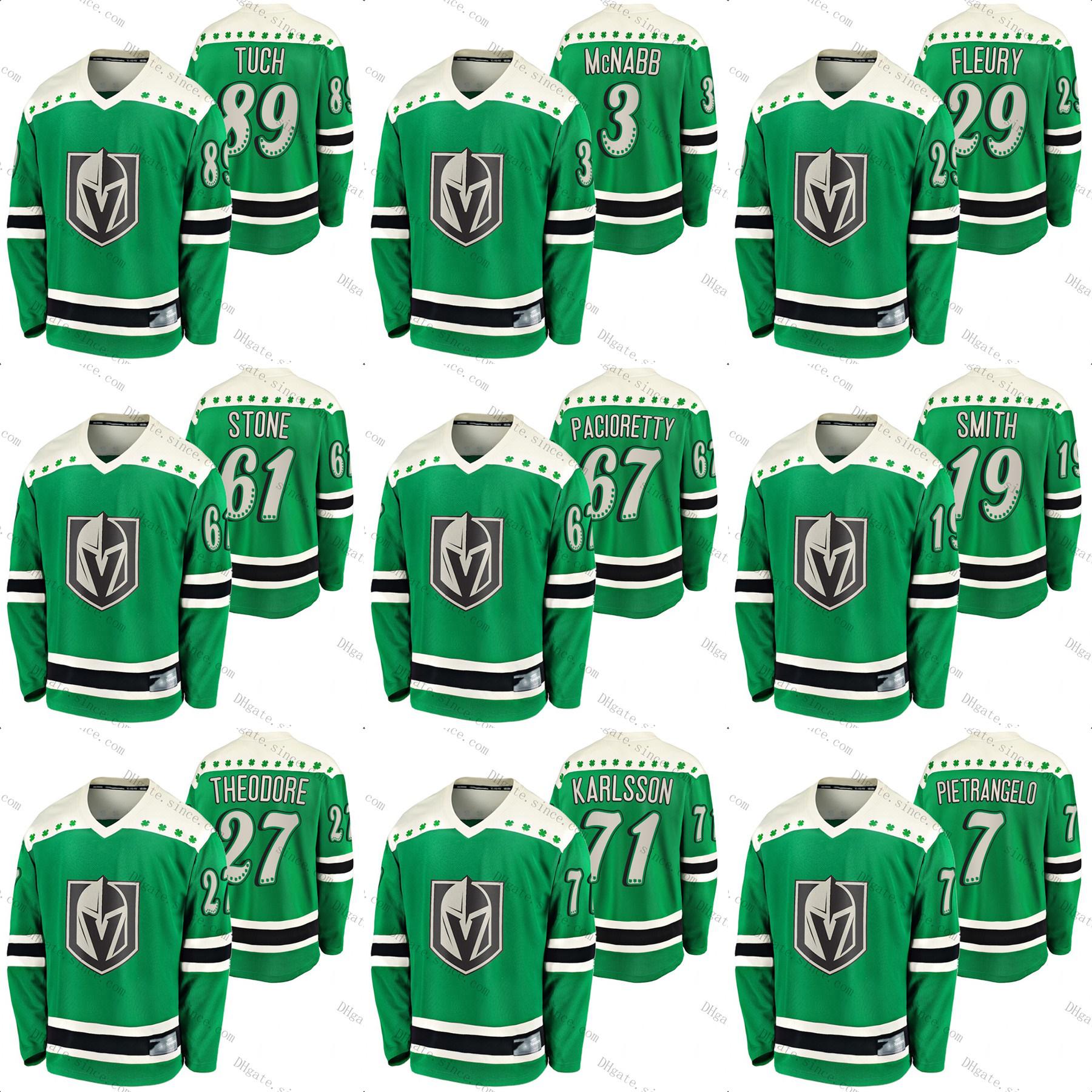 

Vegas Golden Knights 7 Alex PIETRANGELO 2021 St Patricks Day Jersey Robin Lehner Fleury Smith Pacioretty Reaves Tuch Mark Stone C Captain, Black;red