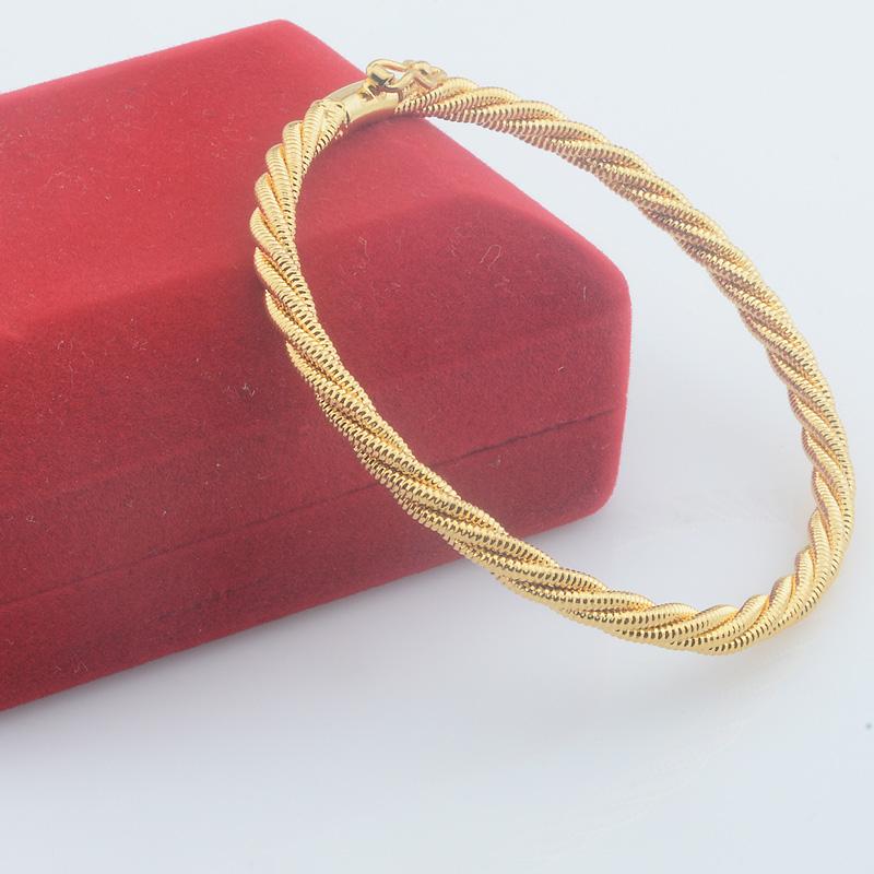 

Bangle 4mm 60mm Women Bride Yellow Gold Color Openable Bracelets Shine