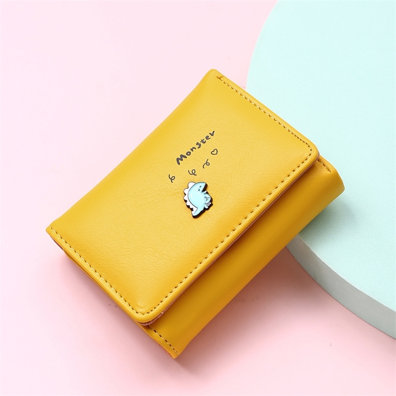 

New women's short Japanese and Korean cute cartoon small dinosaur card bag simple 30% discount zero wallet, Yellow