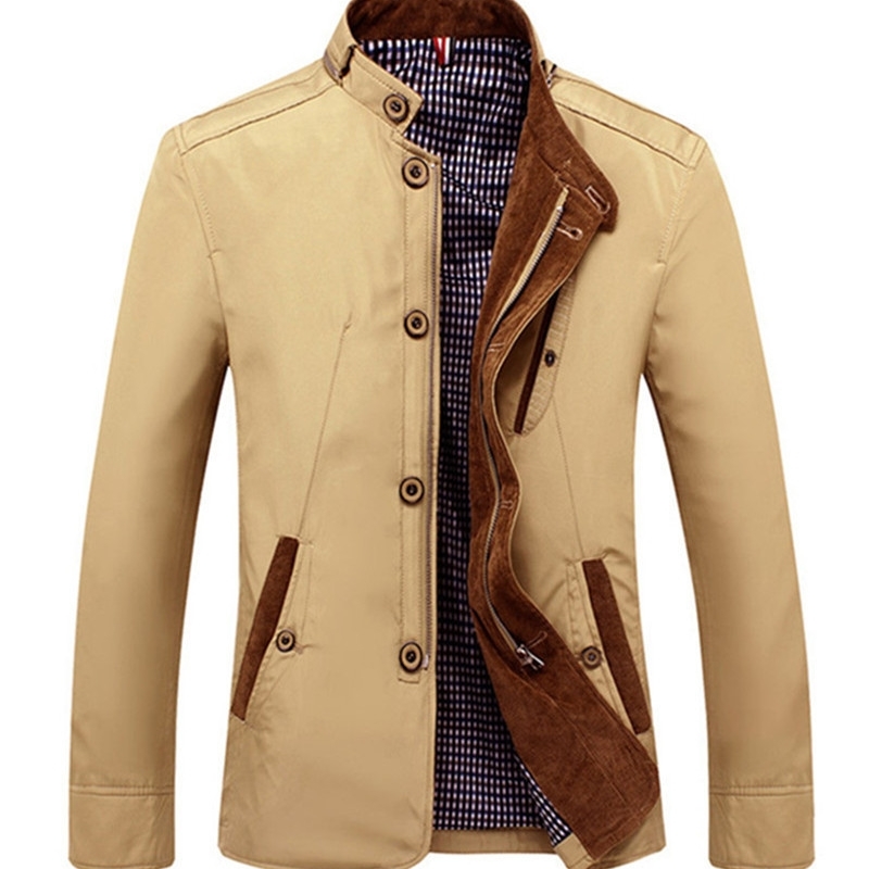 

Men's fashion stand collar Pure Cotton autumn thin new men's jacket, Khaki