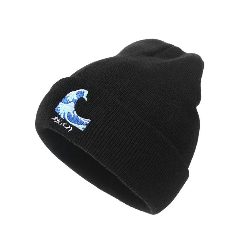 

2021 European American New Adult Embroidery HAILANG Woolen Cap Fashion Autumn Winter Outdoor Men and Women Knitted Pullover Hat, Black