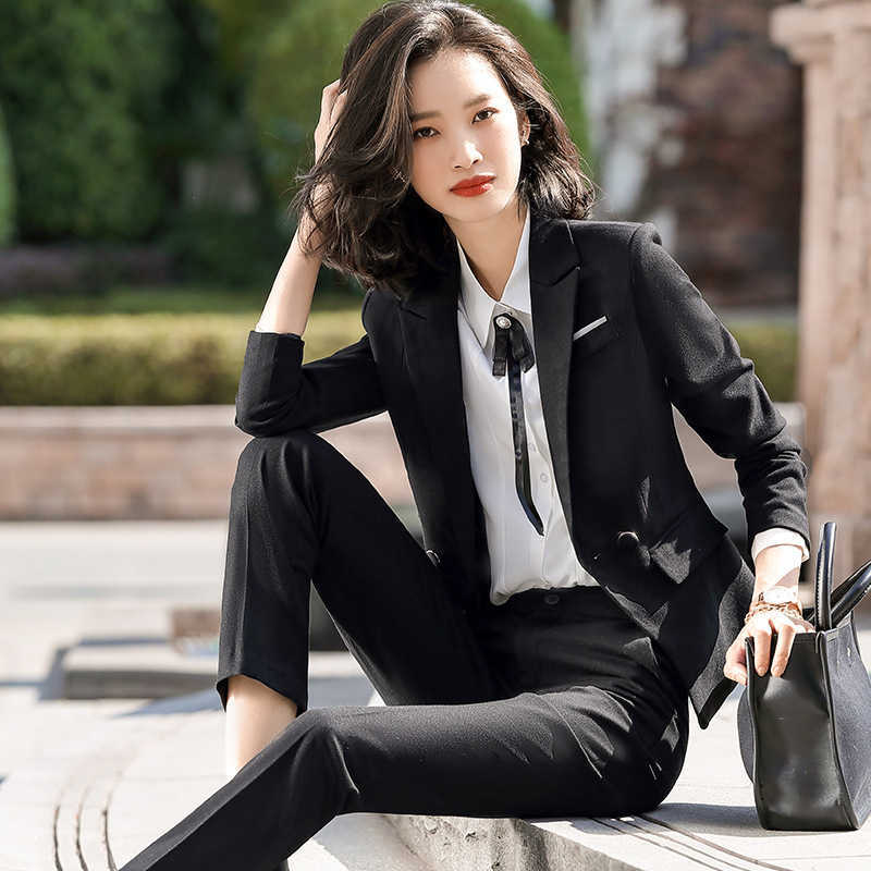 

Ladies High Quality Interview Workwear spring and autumn casual women's blazer jacket Casual office suit pants Slim skirt 210527, Blue skirt