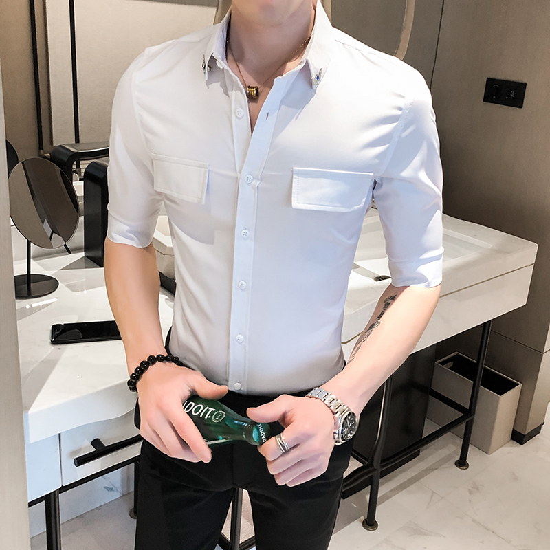 

2021 New British Personality Style Male Shirt Pockets Half Sleeve Summer Simple Fine Tyt6, Games
