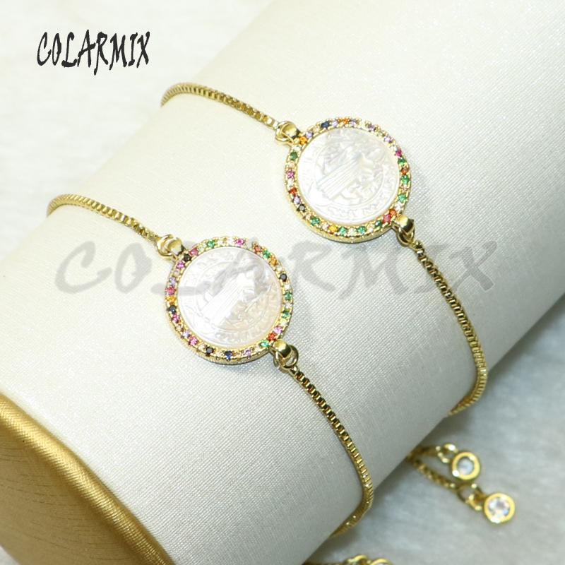 

Charm Bracelets 8 Pcs Shell Jesus Religion Rainbow Zircon Accessories Jewlery For Women 96091