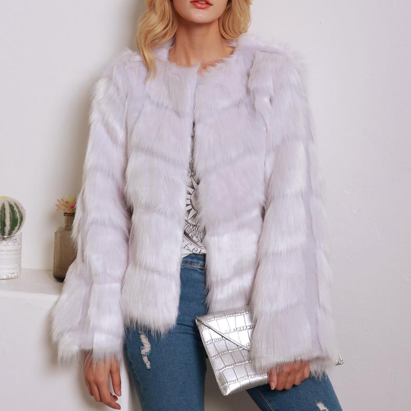 

Women's Fur & Faux Womens 2021 Fashion Coat Ladies Solid Color Warm Loose Jacket O Neck Pocket Winter Long Sleeve Clothes Veste Femme, Black