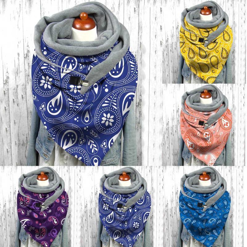 

Scarves Women Winter Warm With Clips Wrap Casual Scarf Retro Female Multi-Purpose Infinity Shawl Bandana Bufanda#15, Blue;gray