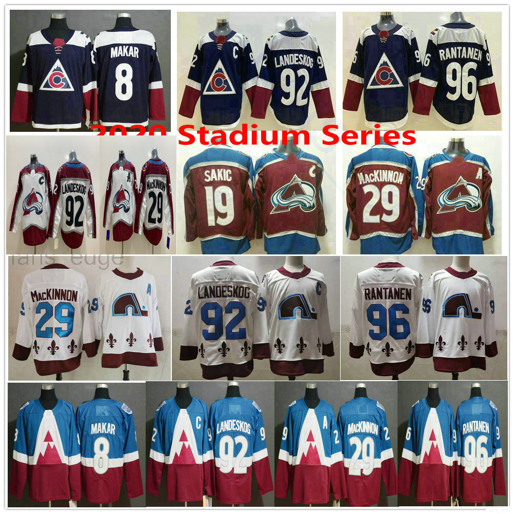 

2021 Reverse Retro Colorado Avalanche Cale Makar Joe Sakic Nathan MacKinnon Gabriel Landeskog Mikko Rantanen Peter Forsberg Hockey Jerseys, Black;red