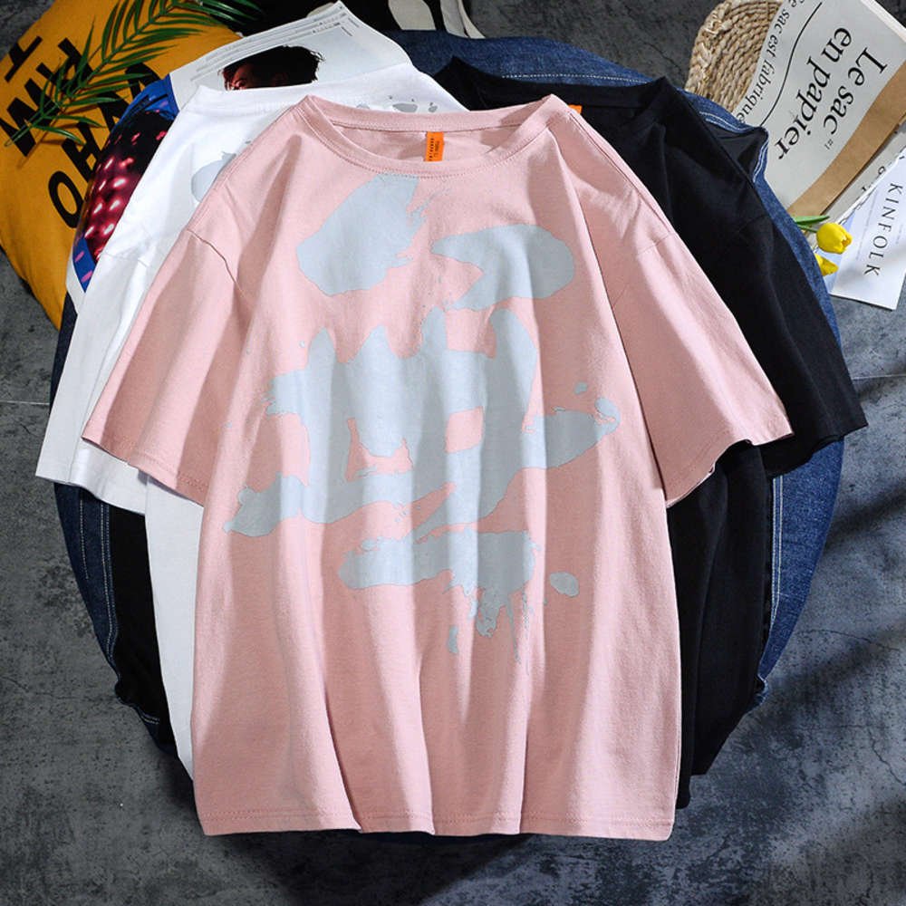 

Guochaofeng 2021 new spring summer top pure cotton men's and women's lovers' oversize drop shoulder loose short sleeve T-shirt, White;black