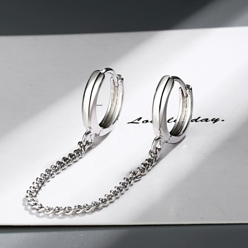 

Stud 1PC Simple Female Earrings Silver Color Double Ear Hole Link Chain For Women Jewelry Accessories Gift Wholesale