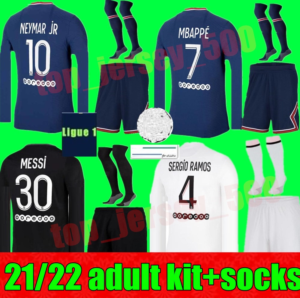 

Long sleeve adult kits MESSI MBAPPE SERGIO RAMOS soccer jersey 21 22 psgMaillots football shirt 2021 2022 MARQUINHOS men kit uniform enfants maillot de foot, 3rd+socks