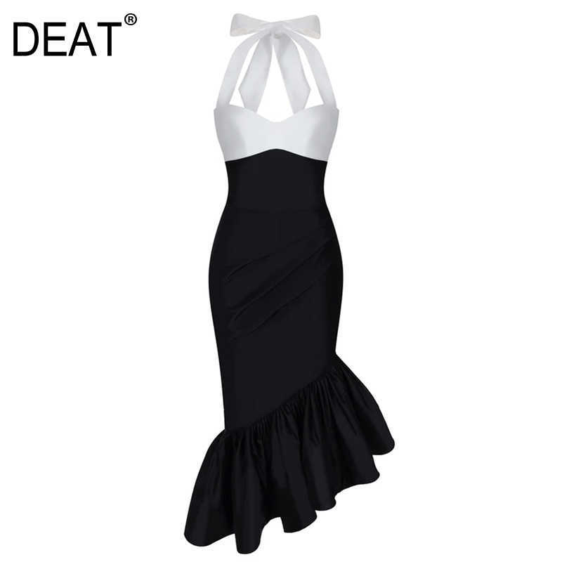 

[DEAT] Women Dress Temperament Zipper Square Collar Splicing Sleeveless Loose Fit Fashion Spring Summer 13U354 210527, Red