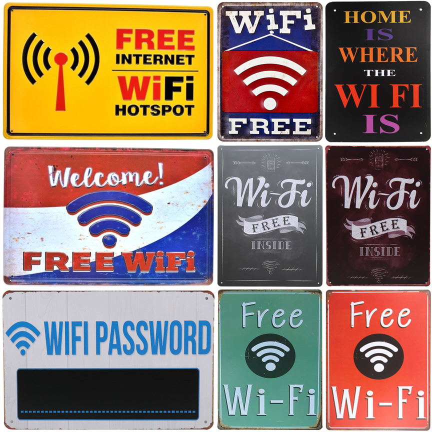 

Welcome! Free wifi. Home is where the wifi is. vintage tin sign retro metal plate painting wall decoration for cafe bar pub club Q0308
