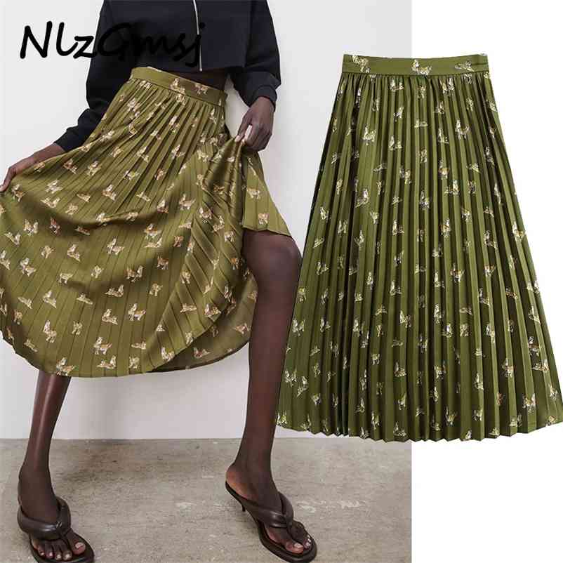 

Skirt Women Chic Fashion Animal Print Pleated Midi Vintage High Waist Side Zipper Female s Mujer 210628, As picture