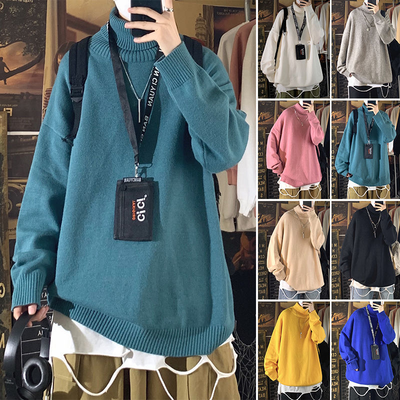 

2021 New Winter Turtleneck Men's Warm Fashion Casual Knit Pullover Men Wild Loose Korean Solid Color Sweater Mens Clothes -2xl 5cvy, Royal blue
