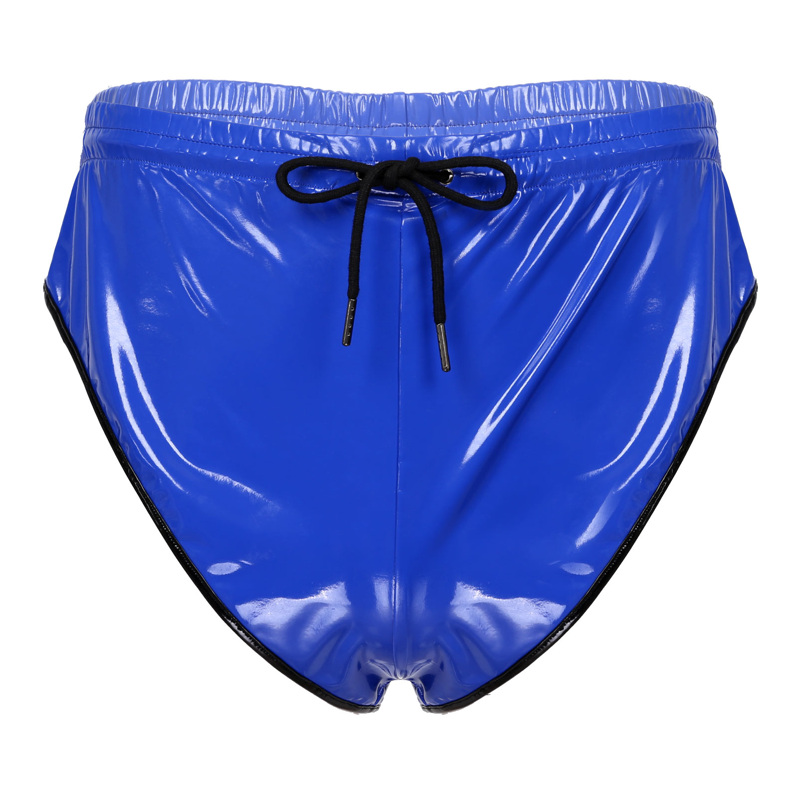 

Mens Lingerie Patent Leather Briefs Underwear Drawstring Elastic Waistband Shorts Nightclub Stage Performance Briefs with Pocket