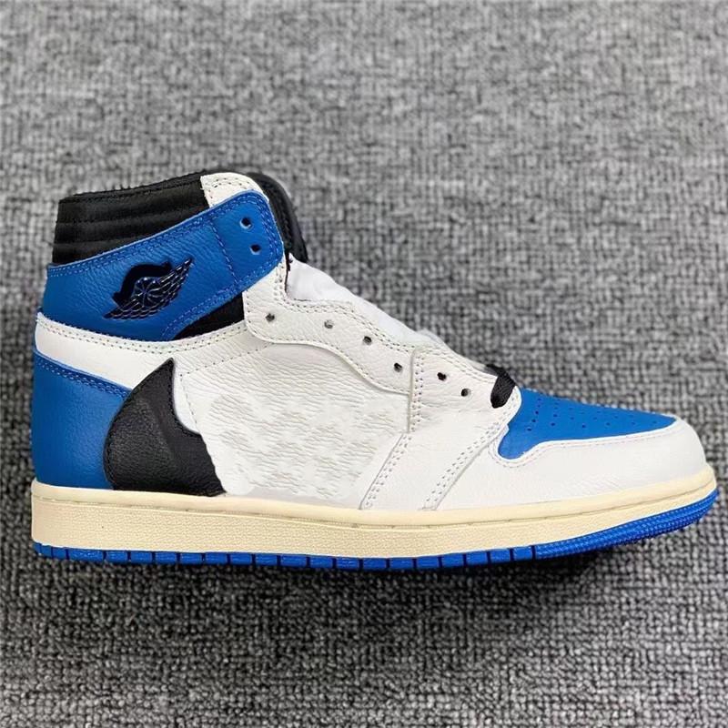 

2021 Release 1 Travis Scotts Fragment Man Basketball Shoes High Low OG 1s SP TS Cactus Jack Military Blue Sports Sneakers
