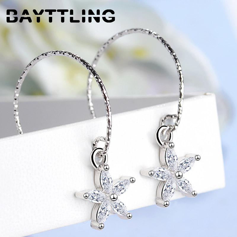 

Dangle & Chandelier BAYTTLING 925 Sterling Silver 34MM Fine Zircon Flower Star Drop Earrings For Women Fashion Charm Party Jewelry Gift Coup