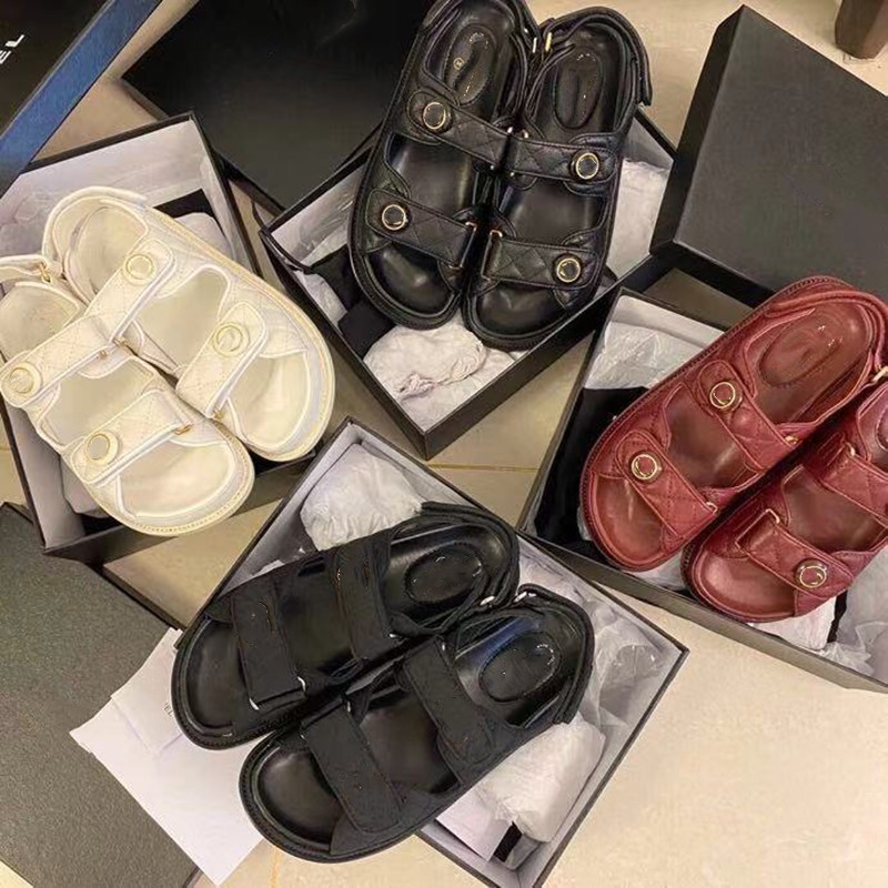 

luluWomen's shoes Velcro flat round toe leather beach sandals Rome thick bottom increased comfort simple and versatile casual sports sandals, Box