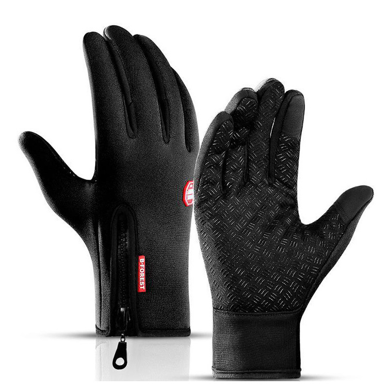

Warm Winter Gloves Touch Screen Hiking Bicycle Bike Cycling Glove For Men Women Polar fleece Windproof Waterproof Running Sports Full Finger Gloves, Thin black