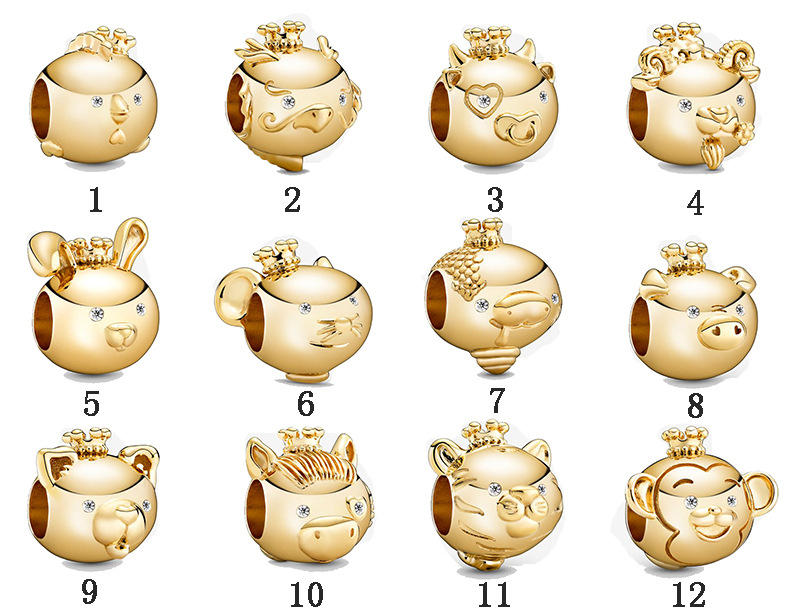 

Genuine 925 Sterling Silver Fit Pandora Bracelet Charms Zodiac Loose Bead Bracelet New Year Beads Love Heart Blue Crysta Charm For DIY Beads Charms, Black