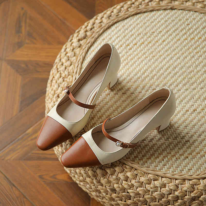 

Sandals Genuine leather shoes square toe casual high heels fashion spring and autumn bombs size 34-40 handcrafted 633M, 1# shoe box