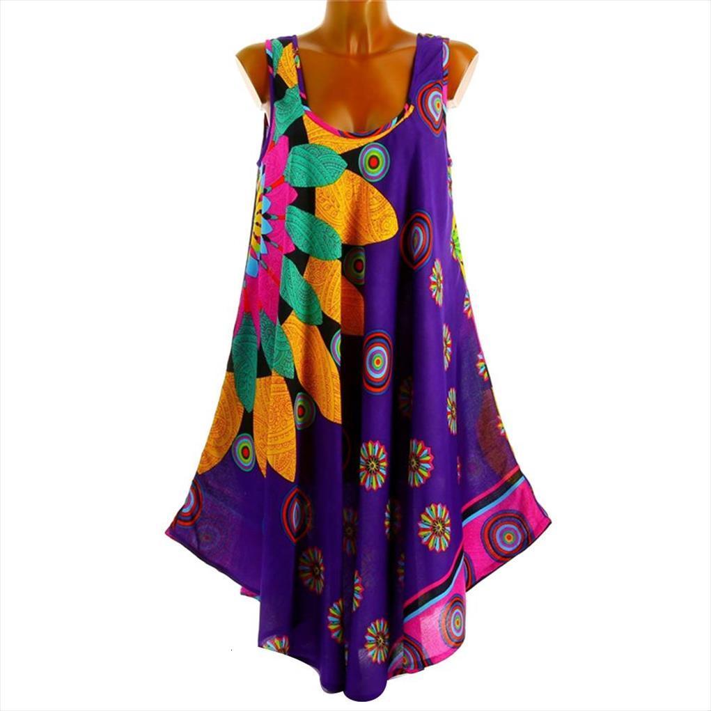 

casual summer round neck women dresses sleeveless sunflower print loose irregular, Black;gray