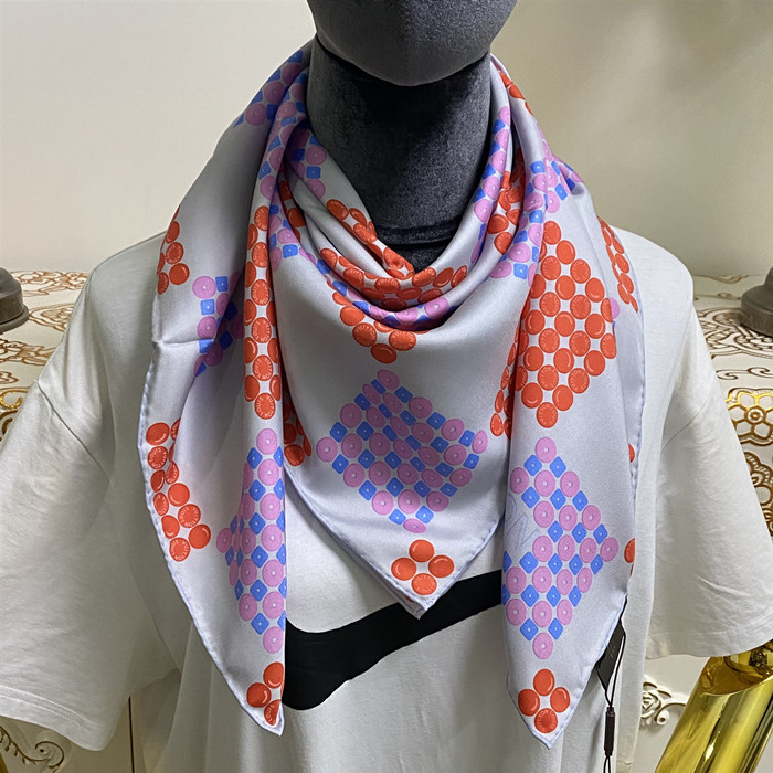 

New style women's square scarves high quality 100% twill silk material pint letters dot pattern size 90cm - 90cm, Blue;gray